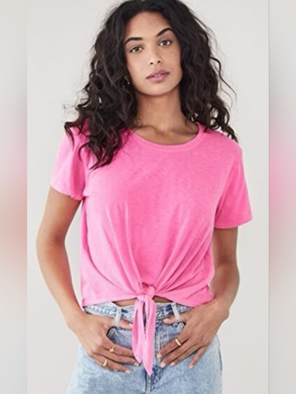 Sundry Women’s Neon Pink Tie-Front Tshirt 100% Pima Cotton Size 0